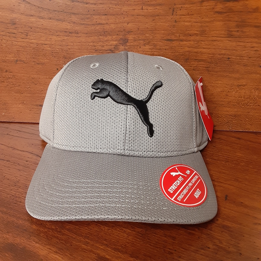 New Mens Puma Stretch Fit Hat Gray Cap S/M L/XL